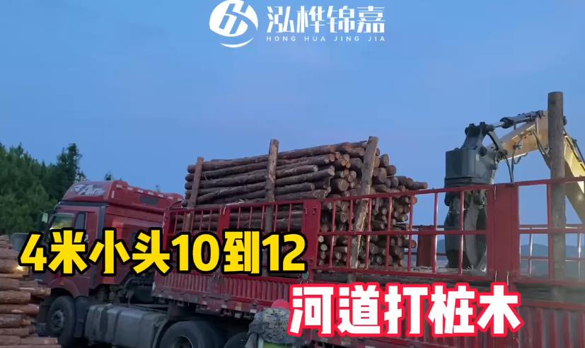 4米小头10-12cm河道打桩木装车发货视频